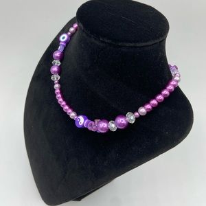 Purple Trendy Y2K Inspired Glass Bead Stretch Necklace
